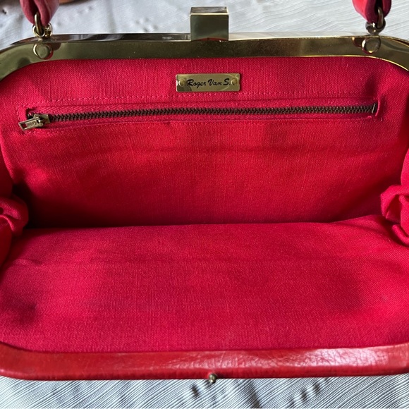 Vintage Roger Van S 1950s-60s Red Pebble Leather Gold Hardware Purse Handbag - Picture 12 of 13